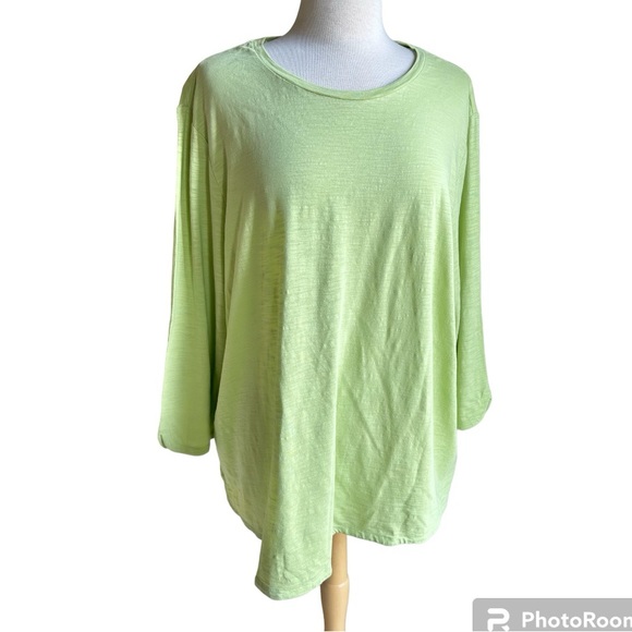 J. Jill Tops J Jill Slub Cotton Lime Green 34 Quarter Length Sleeve
